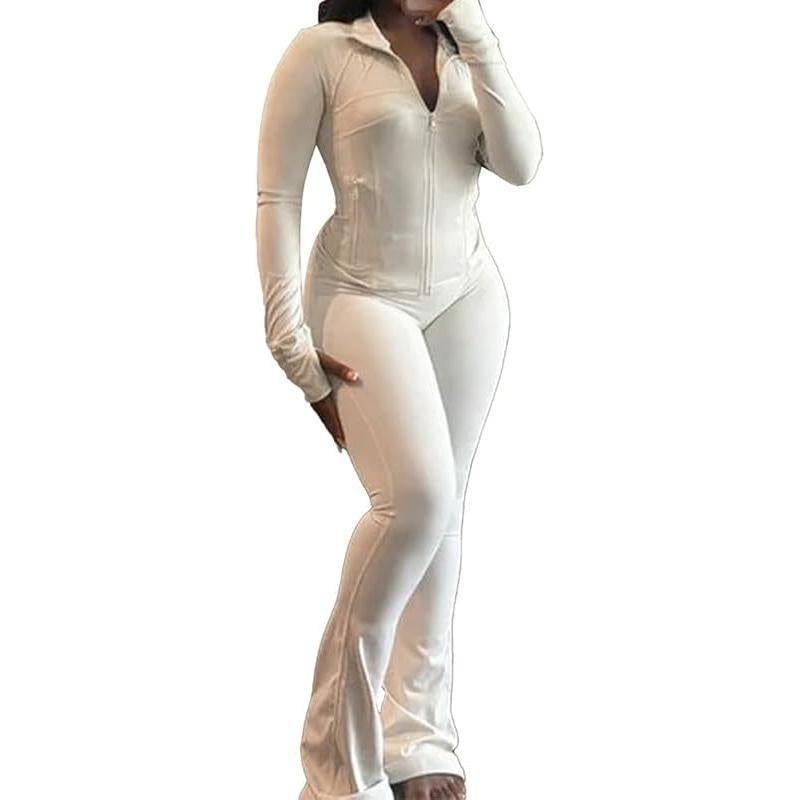 Women’S 2-Piece Lounge Set – Cozy Zip-Up Crop Jacket & Flare Pants Tracksuit | Stretchy Workout Outfit for Home, Gym & Streetwear Clothing Activewear