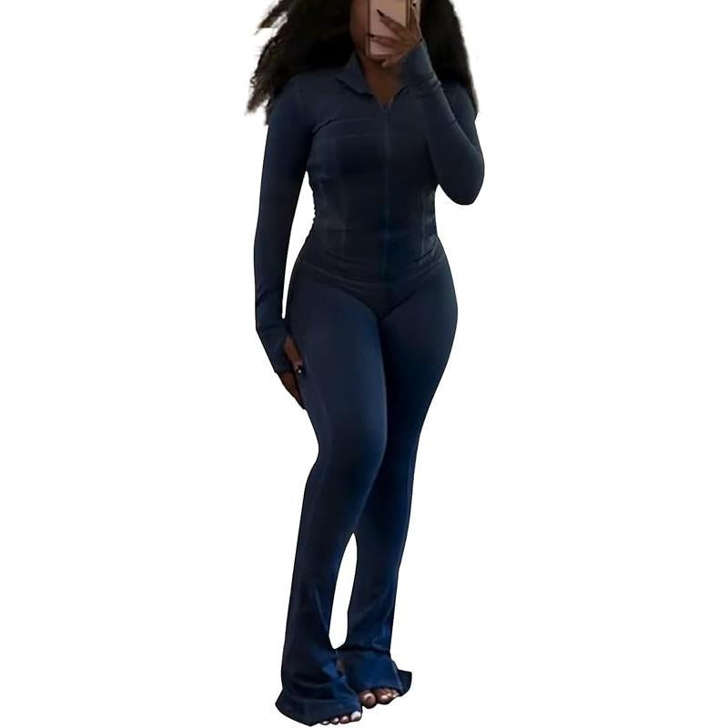 Women’S 2-Piece Lounge Set – Cozy Zip-Up Crop Jacket & Flare Pants Tracksuit | Stretchy Workout Outfit for Home, Gym & Streetwear Clothing Activewear